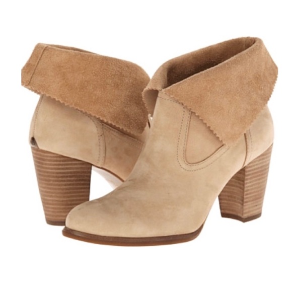 UGG Shoes - UGG “Thames” Nude Suede Leather Ankle Heeled Boots in Wet Sand Color Size 6
